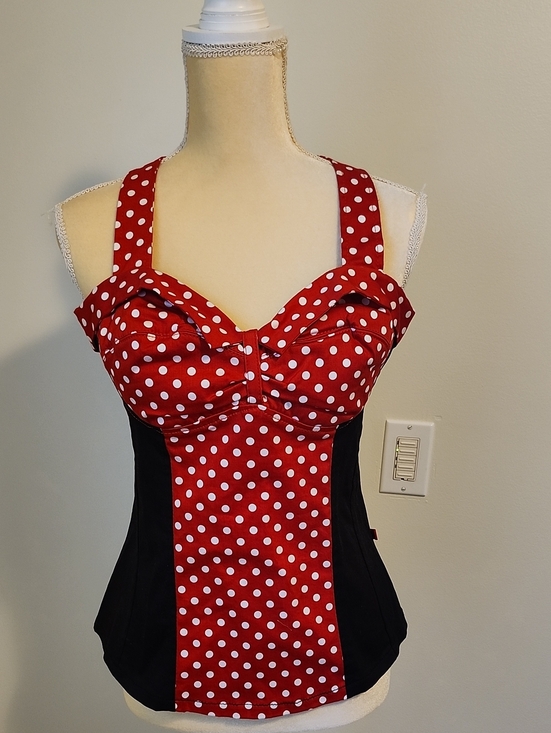 Royal Bones Tops - Royal Bones Red Black Polka Dot Pinup Halter Top